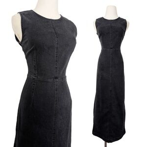 90s GAP Denim Maxi Dress Fitted Sleeveless Vintage